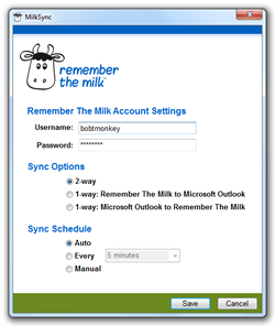 MilkSync for Microsoft Outlook screenshot